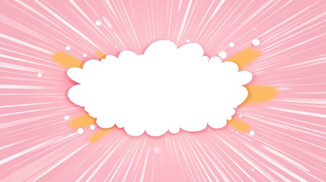 Speech bubble hovering over pink sunburst background with yellow splashes, creating dynamic visual design for graphic communication and promotional messaging