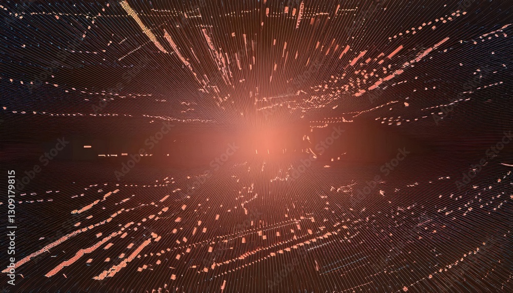 Poster cyberpunk digital speed tunnel with glowing orange neon data lines, abstract futuristic motion blur,