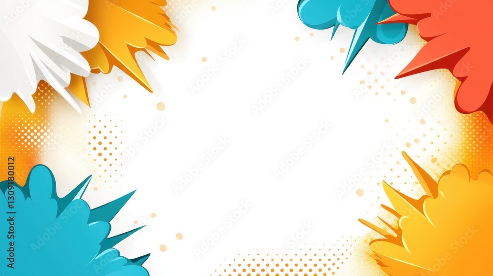 Poster comic explosion graphic with bright halftone pattern creating blank negative space, perfect for grap