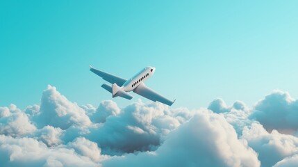 Obraz premium Airplane Flying Above Fluffy Clouds in a Clear Blue Sky Over the Ocean