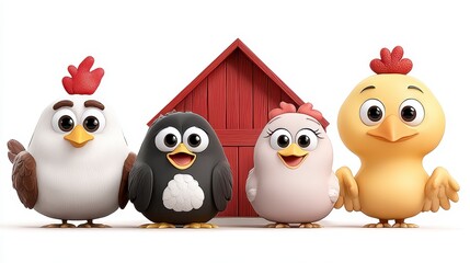 Naklejka premium Adorable Cartoon Farm Animals Near Red Barn