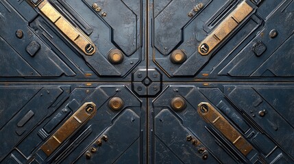 A symmetrical blue industrial background with futuristic metallic patterns.