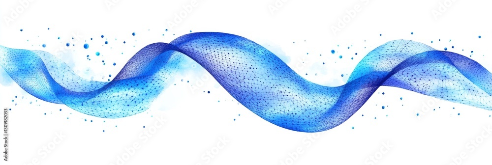 Poster abstract blue wave pattern with connected mesh and vibrant colors, modern tech-inspired design