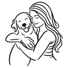 Loving Woman Embracing Her Dog in Heartwarming Vector Graphic Art