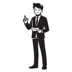 Confident Businessman Giving Presentation Illustration with Important Insights