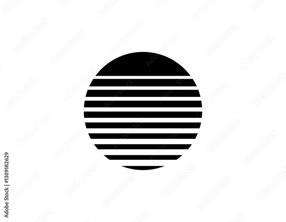 Poster a retro sun with a circular shape and geometric pattern, evoking eighties and nineties style. vibran