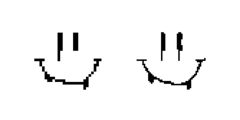 Two pixelated smiley faces showing distinct expressions in a straightforward black and white style.