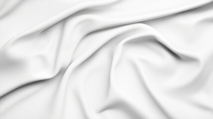 Luxurious white satin fabric cascading with soft, elegant folds, presenting smooth texture and delicate translucency against neutral background