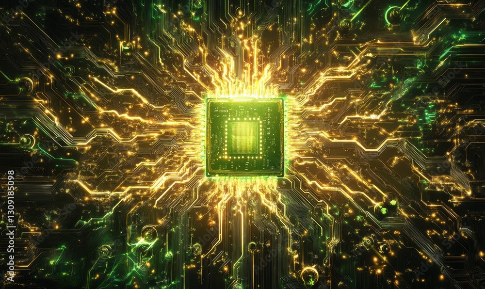Poster circuit board with glowing processor