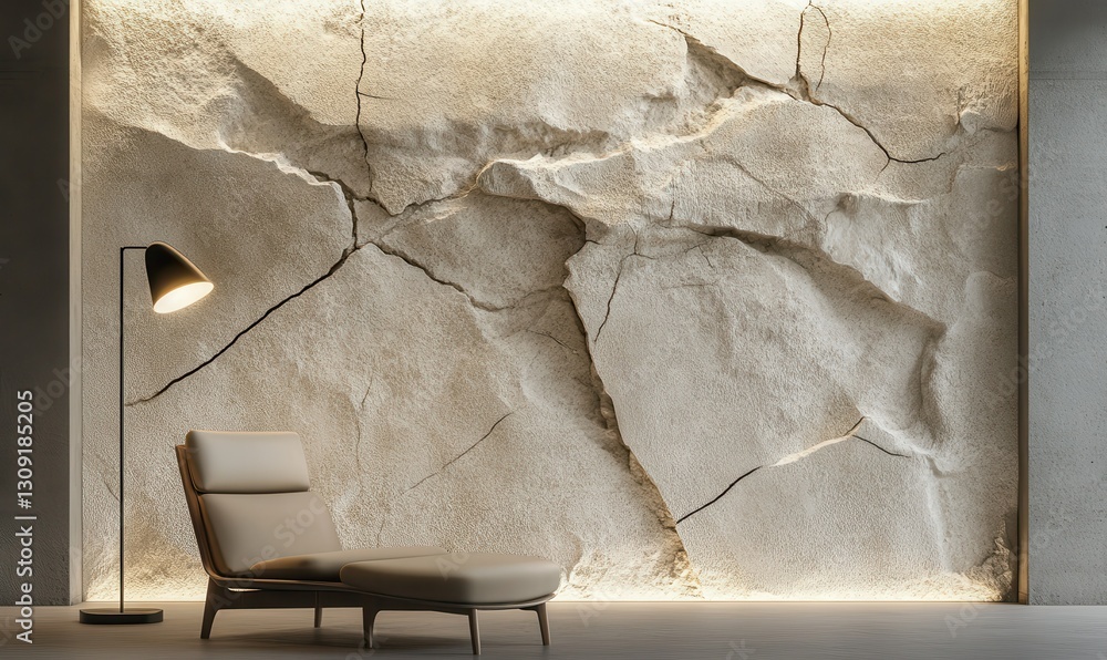Aufkleber artistic cracked textured wall in soft beige and grey tones, illuminated by diffused light creating 