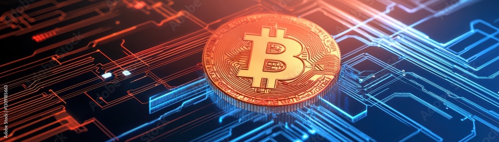 Poster digital transaction concept with cryptocurrency and circuit background for financial technology