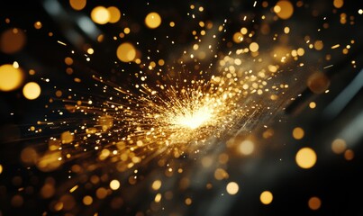 Obraz premium Close-up of a laser cutting machine creating sparks and reflections.