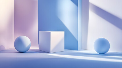 Minimalistische 3D-Komposition mit geometrischen Formen und sanfter Beleuchtung  
