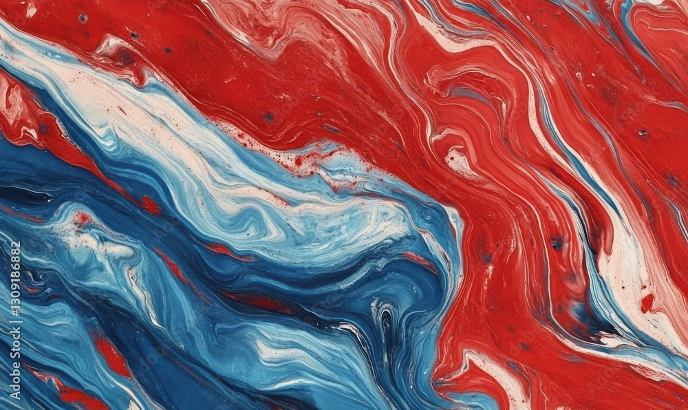 Poster artistic marbled abstract texture in vibrant red and blue tones illuminated by diffused light, creat
