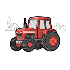 Obraz premium Red Tractor Vector Illustration for Farming and Agriculture Design Projects