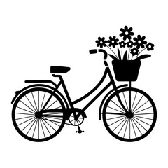Vintage Bicycle with Flower Basket Silhouette Vector Art for Decorative Designs