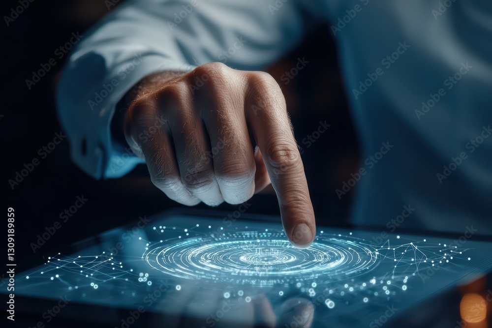 Poster high-tech interface with holographic elements to showcase futuristic interaction and innovation