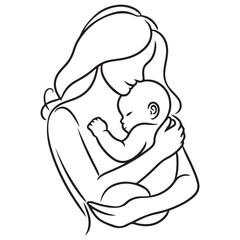 Silhouette Drawing of Mother Holding Baby Affectionate Family Moment