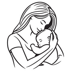 Loving Mother Holding Newborn Baby Illustration Vector Image Design