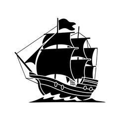 Vintage Sailing Ship Silhouette Vector Illustration for Nautical Decor and Design