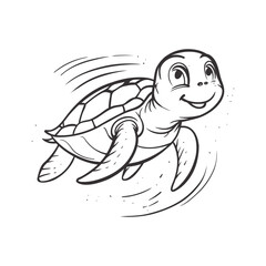 Obraz premium A playful line art illustration of a cartoon sea turtle swimming