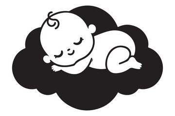 Silhouette Illustration of Newborn Sleeping on Black Cloud Nightmares