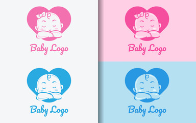 A modern symbol logo showcasing a cute baby face combined with a heart. Symbolizing love and care.