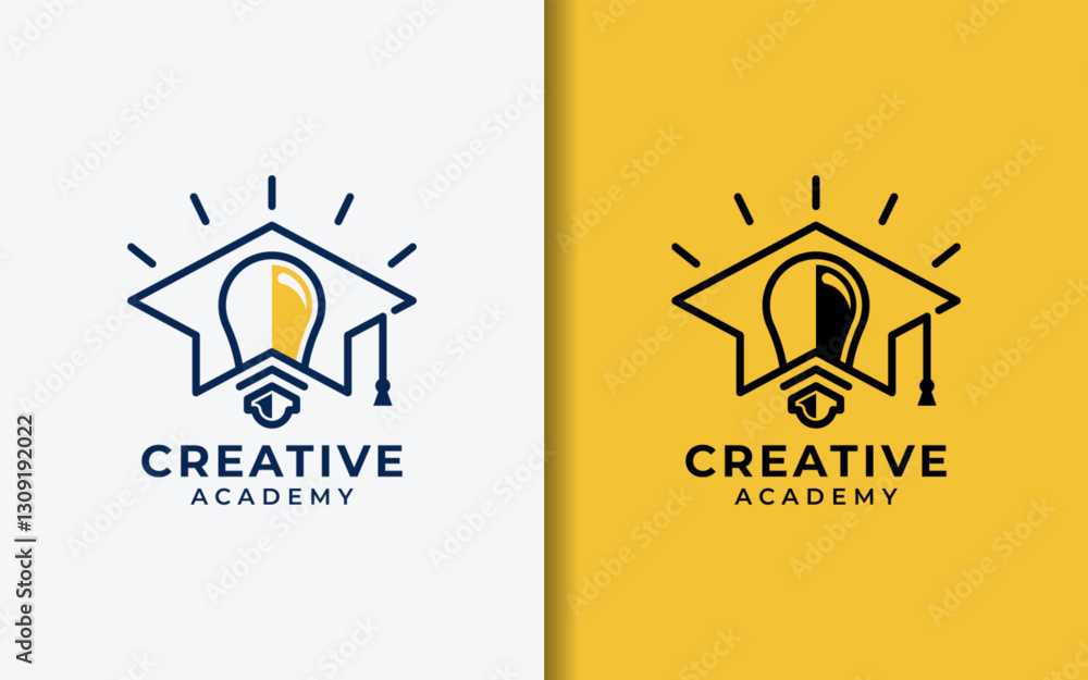 Poster a minimalist logo featuring a graduation cap seamlessly integrated with a light bulb, symbolizing kn