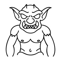 Fierce Goblin Line Art Illustration Fantasy Creature Tattoo Design