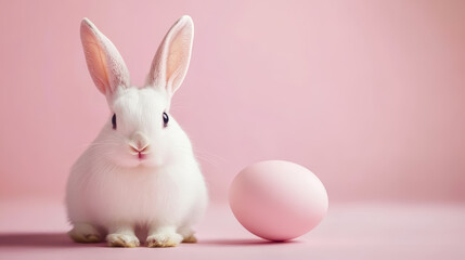 Adorable Easter bunny among Easter eggs and spring.