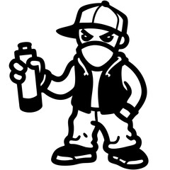Graffiti Artist Cartoon Character with Mask and Spray Can Vector Art
