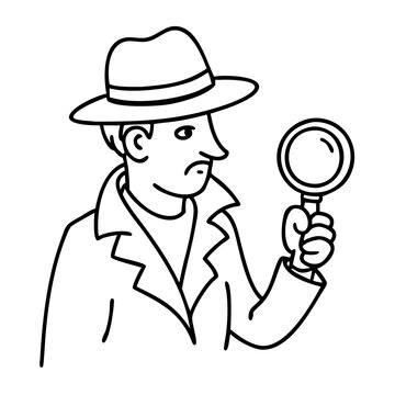 recommend clip art: Detective Character Outline with Magnifying Glass for Mystery Themes