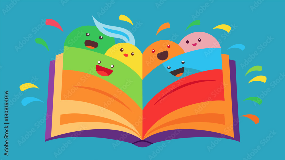 Poster between the colorful pages it holds a multitude of emotions just waiting to be unleashed.. vector il