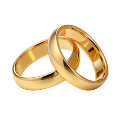 A pair of minimalist shiny gold wedding rings, symbolizing timeless love, unity and elegance.
