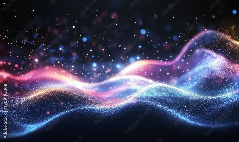 Poster abstract waves of light and color create a cosmic atmosphere.