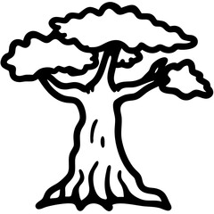 Stylized Tree Illustration Black Outline Boho Nature Art Vector
