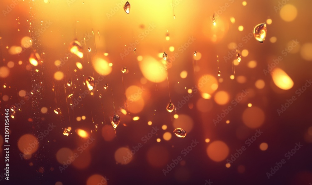 Poster a captivating stylized image of glowing raindrops on a window with a beautiful bokeh background eman