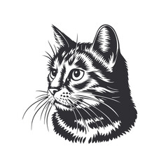 Illustration of a cat's head, depicted in a bold, dark silhouette against a white background