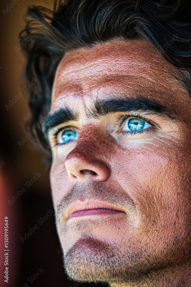 Aufkleber captivating portrait of a thoughtful individual with striking blue eyes and mesmerizing expression o