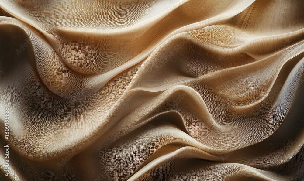 Poster elegant beige fabric with soft folds and ripples illuminated by warm gradient lighting, creating a l