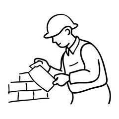 Construction Worker Building Brick Wall Line Art Illustration for Design Projects