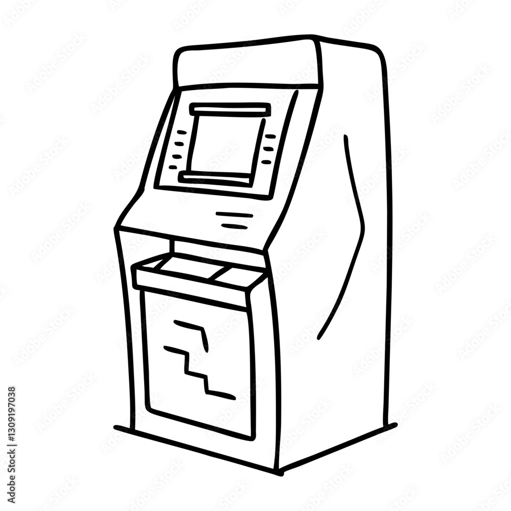 Poster vector drawing of automated teller machine atm minimalist line art illustration