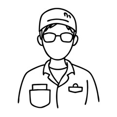 Obraz premium Line Art Worker Wearing Glasses and Cap Illustration for Design Projects