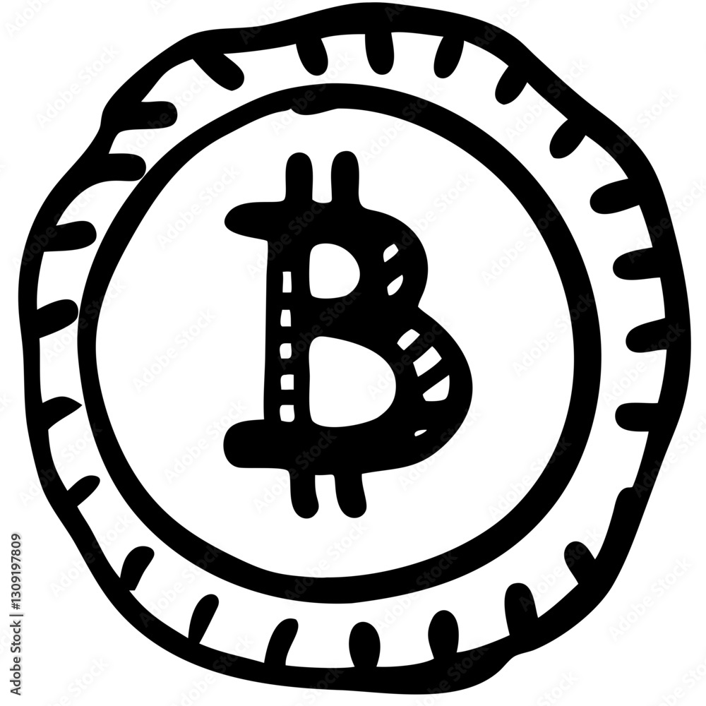 Poster black and white bitcoin coin sketch vector for cryptocurrency illustrations and graphics