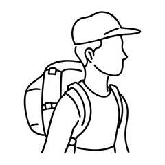 Obraz premium Outline Vector Illustration Backpacker Traveler with Cap Ready for Adventure