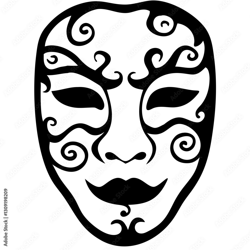 Poster intricate decorative mask vector design with swirling patterns for art and tattoos