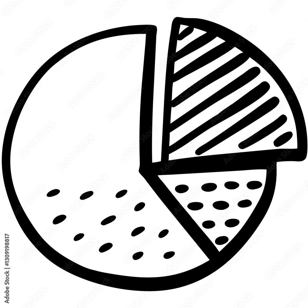 Poster hand drawn pie chart vector with three segments for data visualization