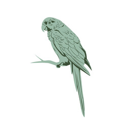 A parrot perched on a branch, rendered in a solid, muted green tone against a white background