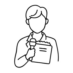 Vector Illustration Generic News Reporter Holding Microphone and Notes