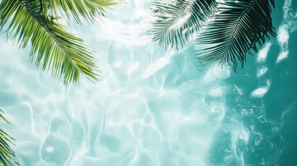 Tropical poolside palm leaves overhead. Vacation background